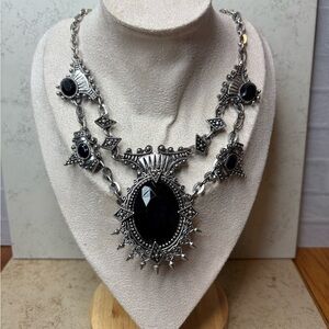 Elegant Black and Silver Statement Necklace
